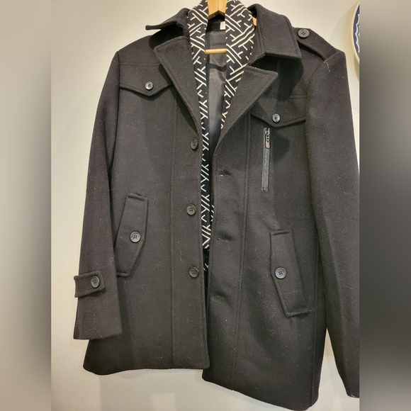 Mens Collection Navy 3/4 Lined Winter Pea Coat Detachable Scarf US med - Picture 9 of 9